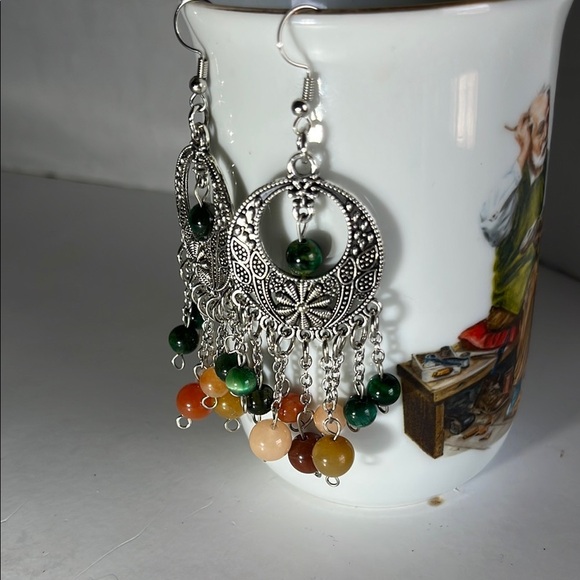 Bohemian Silver and Multicolor Beaded Earrings - Picture 4 of 4